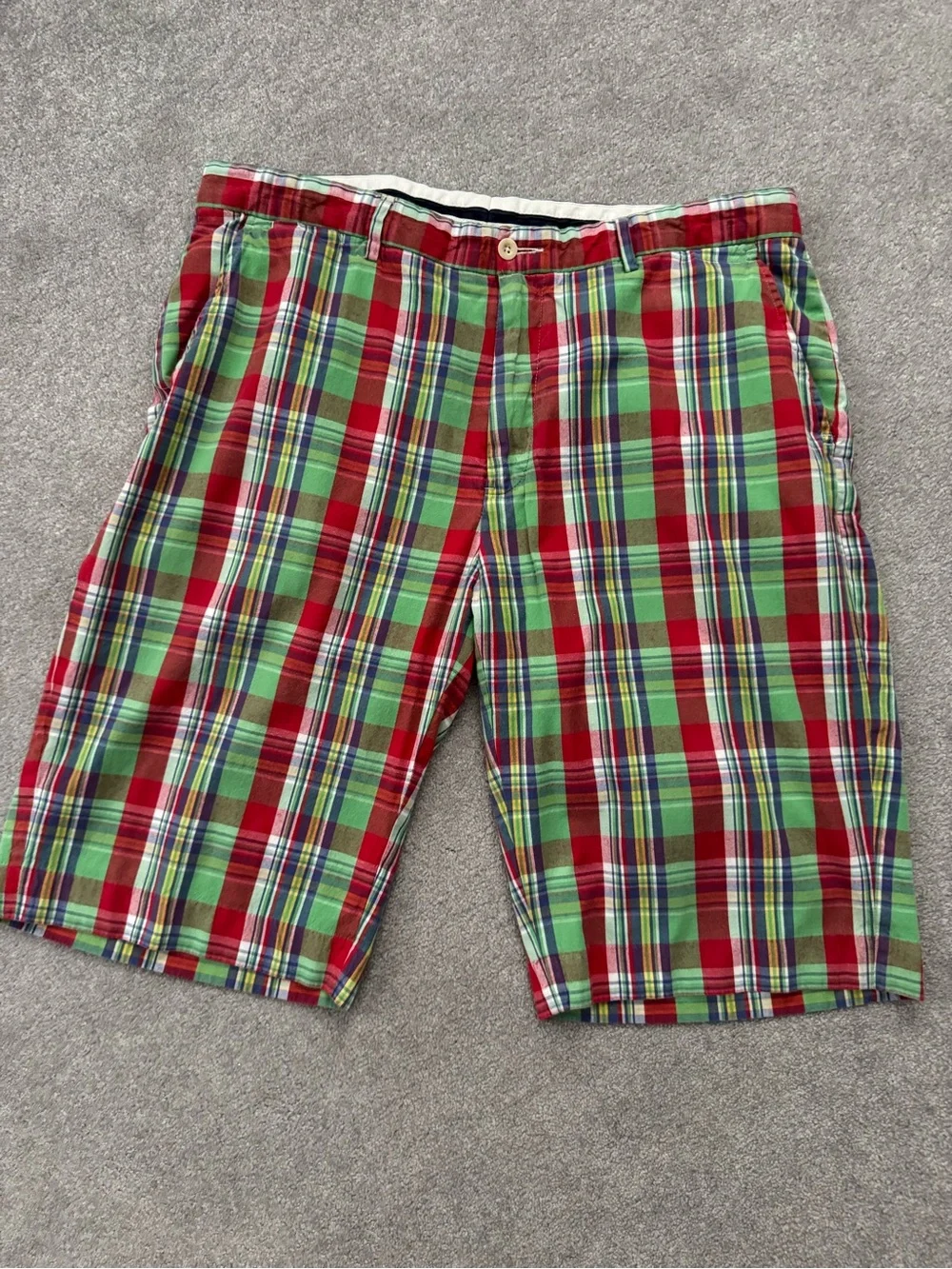 Polo by Ralph Lauren Red & Green Plaid Cotton Flat Front Shorts